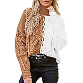 Pink Queen Women's Chunky Sweaters 2025 Fall Winter Long Sleeve Mock Neck Cable Knit Colorblock Pullover Jumper Tops