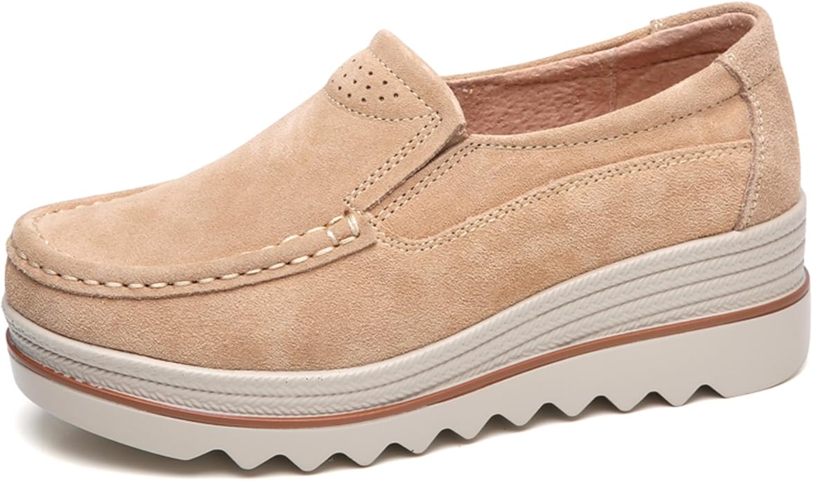 Amazon.com | SANYES Women Platform Slip On Loafers Comfort Suede Moccasins Wide Low Top Wedge 