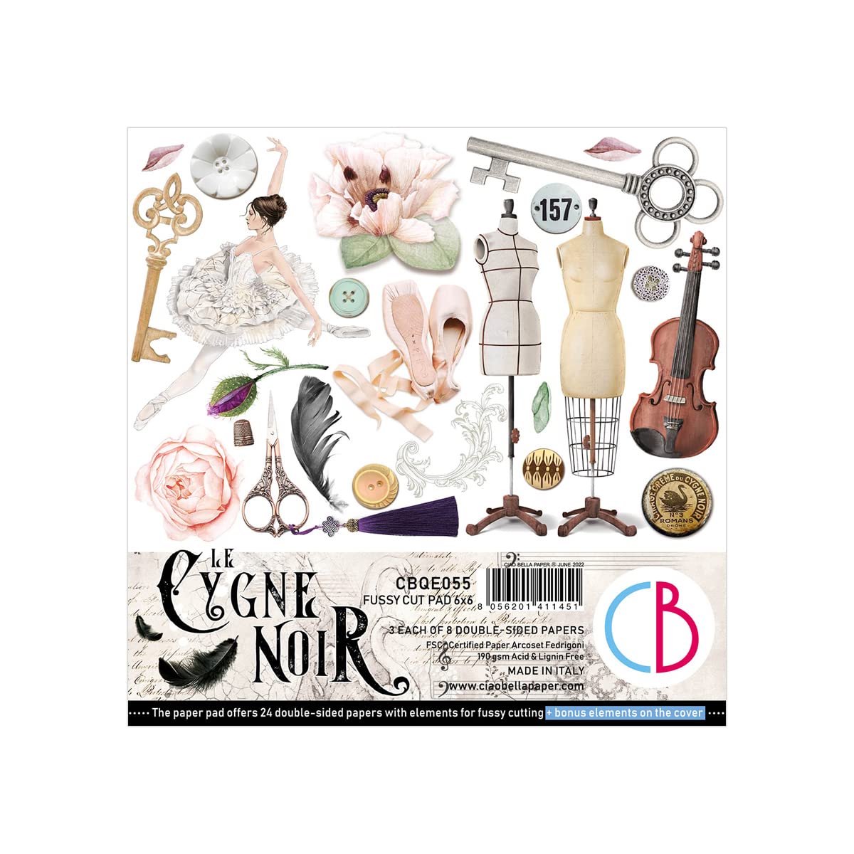 Ciao Bella CYGNE Noir Fussy Cut PAD 6X6 24/PKG