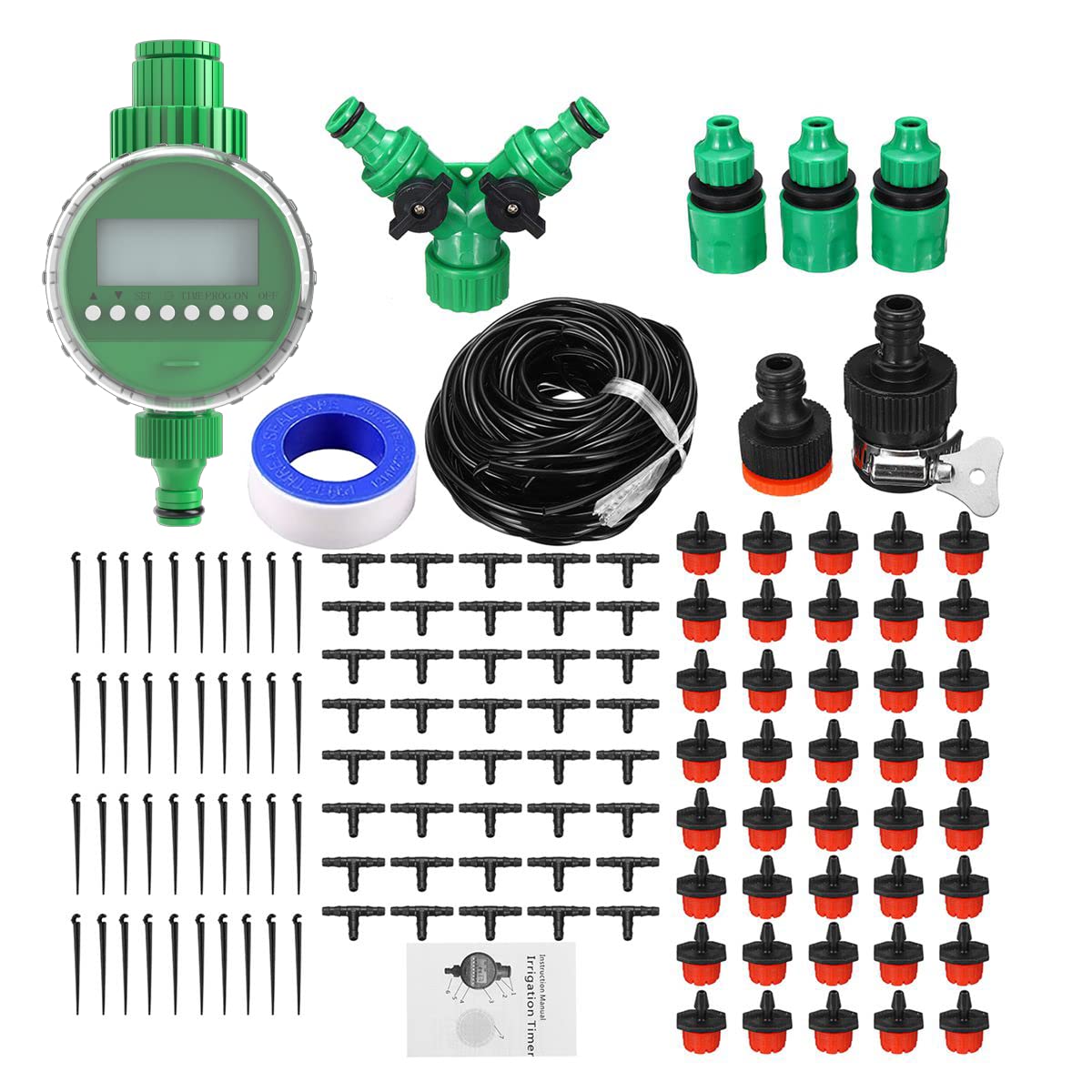 98ft /30m Irrigation System, ROFMAPLE Drip Irrigation Kit with Automatic Water Timer Distribution Tubing Hose Greenhouse Watering Systems Mist Irrigation System for Garden, Patio, Greenhouse, Lawn