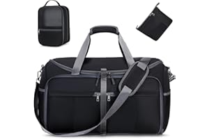 ACESAK Foldable Garment Bags for Travel, 2 in 1 Convertible Carry On Travel Garment Duffel Bag for Women with Toiletry & Shoe bag, Hanging Suitcase Suit Travel Bags for Men Women Gift (Black）