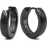 Stainless Steel Curved Face Round Hoop Earrings Gold-tone Black 16mm Diameter