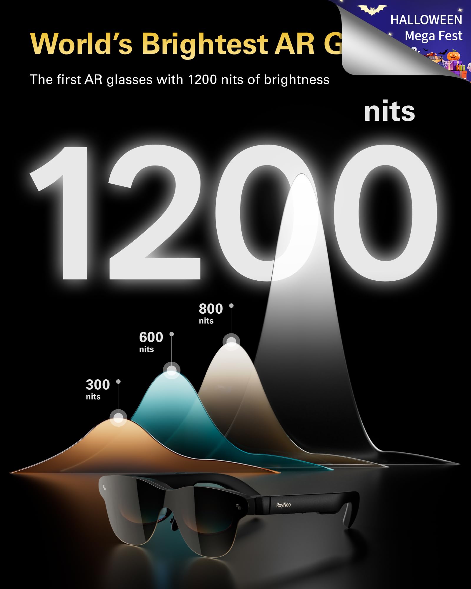 RayNeo Air 3s Pro AR/XR Glasses - 201'' 1200 Nits 120Hz HueView 2.0 Video Display Glasses, Smart Gaming Glasses for iPhone 17,16,15/Android/Mac/Switch 2/PS5/SteamDeck - Next-Gen Personal Theater