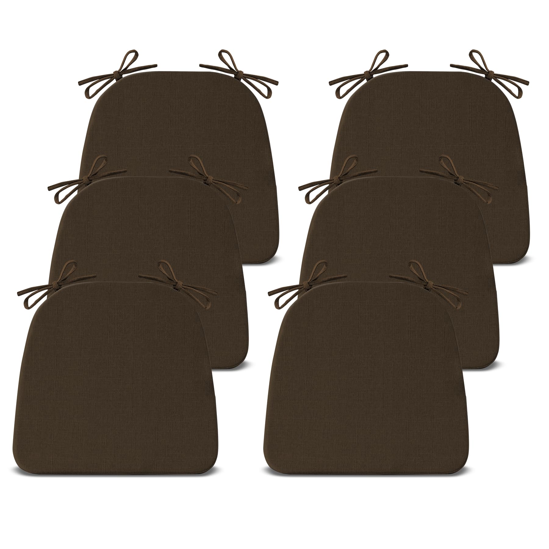 Photo 1 of IASEAHK Chair Cushions for Dining Chairs Set of 6, Non Slip Kitchen Chair Pads, 17" x 16" x 2", Indoor Dining Chair Cushions with Ties, D-Shaped Seat Cushions for Kitchen Chairs, Brown