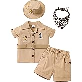 OBEEII Baby Boys Safari Outfit Infant Wild 1st Birthday Photoshoot Shirt Top Shorts Set Animals Zoo Keeper Jungle Outfits