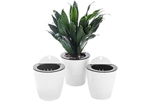 ORIMERC 3 Pack Self Watering Wall Hanging Planter Pots Vertical Garden Window Hang Mount Indoor Outdoor Plant Flower Basket for Kitchen Herbs Balcony Railing Shelf Fence Bedroom Trellis Decor Modern White Box