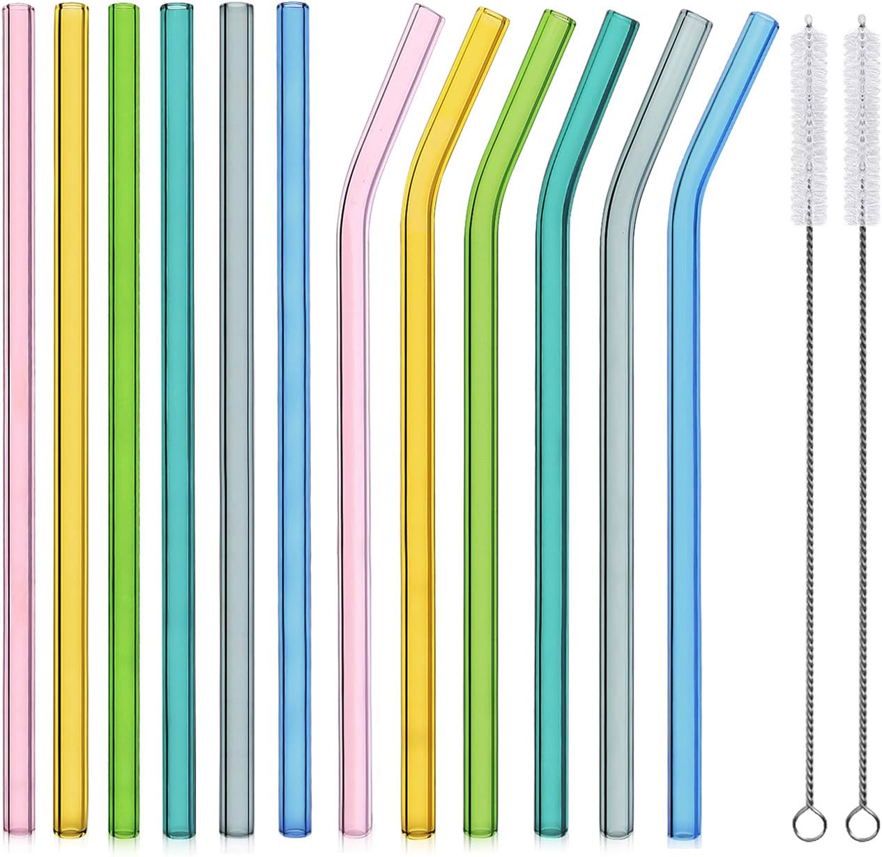 WOWDSGN Glass Drinking Straws,14 pcs Straw Set, BPA-Free, Environmentally Friendly, Reusable Straw for Smoothie, Milkshakes, Frozen Drinks, Smoothies, Bubble Tea, 7.8" x 0.39"