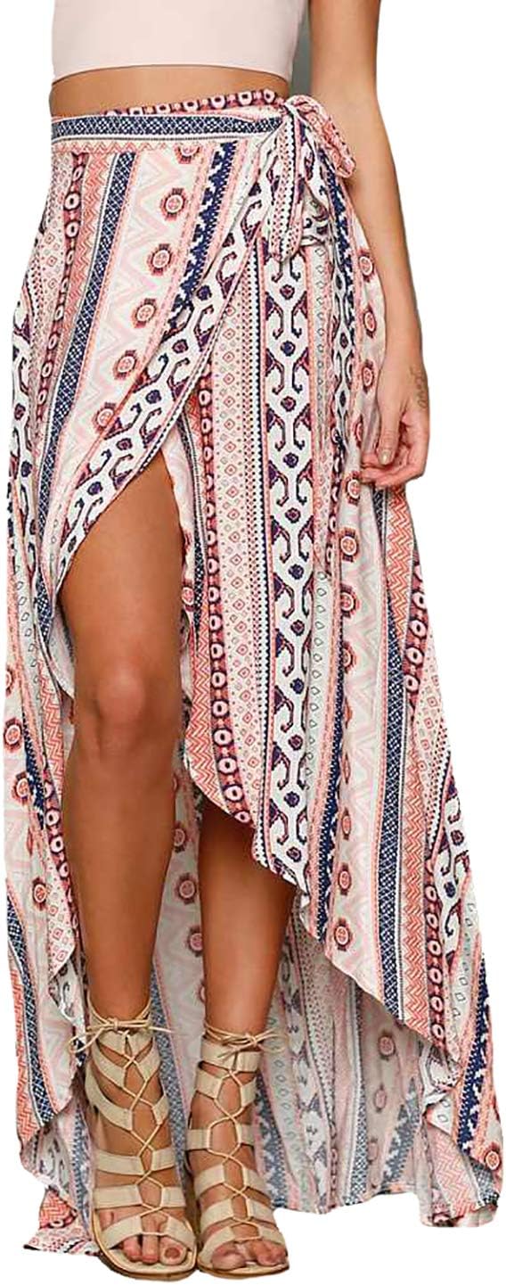 Bestyou Women's Print High Low Wrap Maxi Skirt Chiffon Beach Sarong Bikini Swimsuit Cover Ups Swimwear