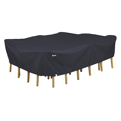 Classic Accessories 55-814-040401-00 Rectangular/Oval Patio Table & Chairs Set Cover, Black, Large