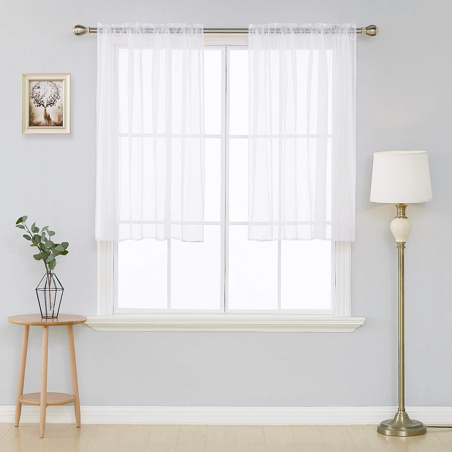 Deconovo White Voile Sheer Curtains 45 Inch Length-Rod Pocket Voile Drape Curtains for Living Room 54W x 45L Inch 2 Panels