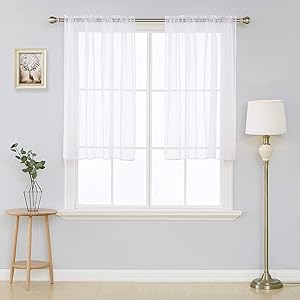 Deconovo White Voile Sheer Curtains 45 Inch Length-Rod Pocket Voile Drape Curtains for Living Room 54W x 45L Inch 2 Panels
