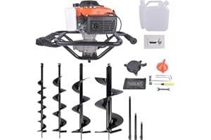 QJMUS Gas Powered Post Hole Digger Earth Auger - 72cc 4-Stroke Engine with 4"/6"/8"/12" Drill Bits & 8"/12"/20" Extension Rods for Farmland, Garden, Planting
