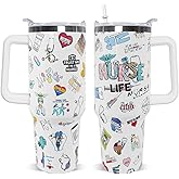Rcvlauf Nurses Gifts Nurse Tumbler with Handle & Straw - 40 oz Nurse Life Cup Coffee Mug Gifts for Women, Graduation, Appreciation, Nurses Week