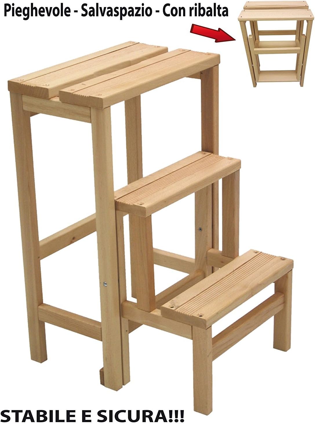 Stool chair Scale Ladder 3 Steps Folding Space Saving Wood Natural or Walnut Color natural
