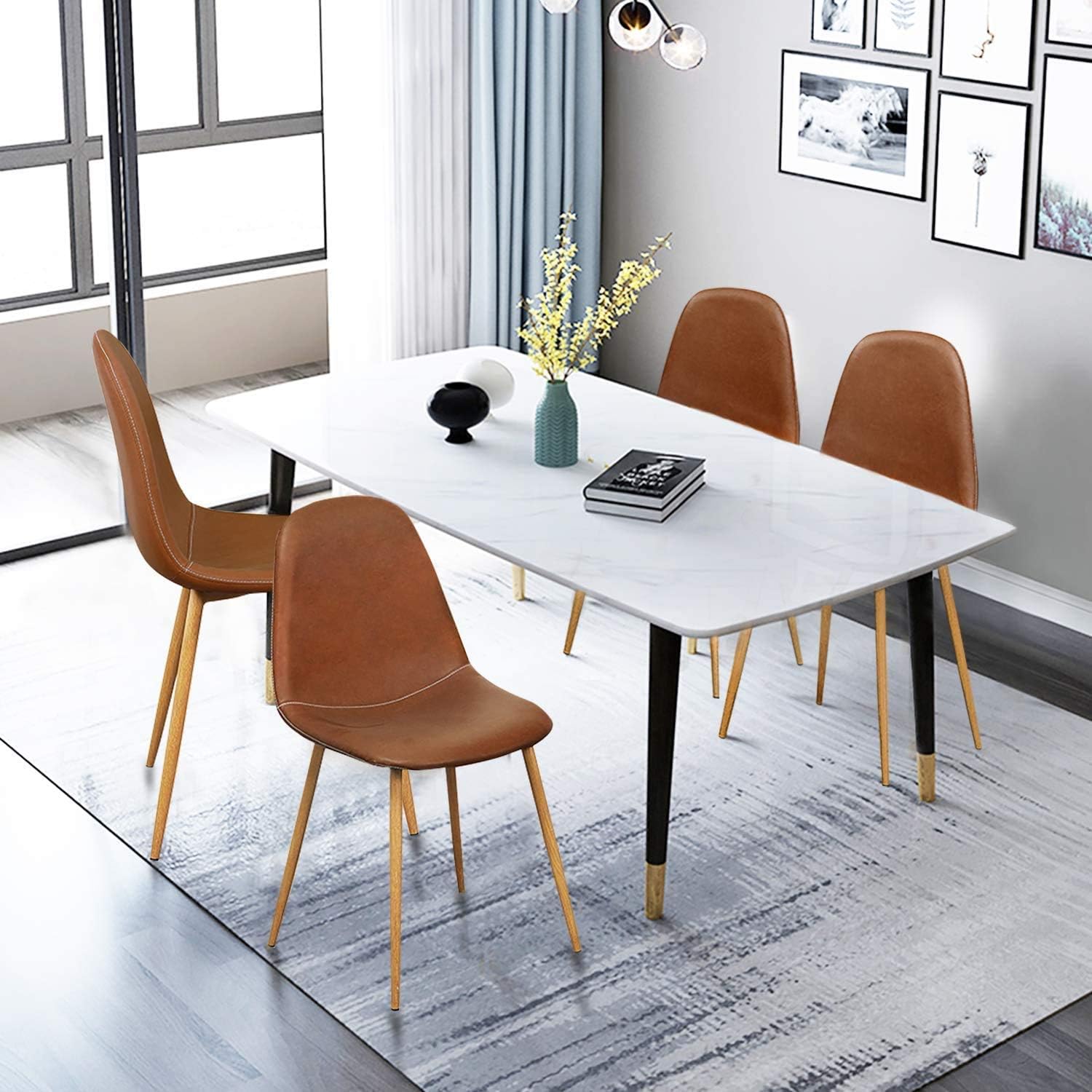 GreenForest Dining Chairs Set of 4, Washable Pu Cushion Seat Chair with Metal Legs for Kitchen Dining Room, Brown - Chairs