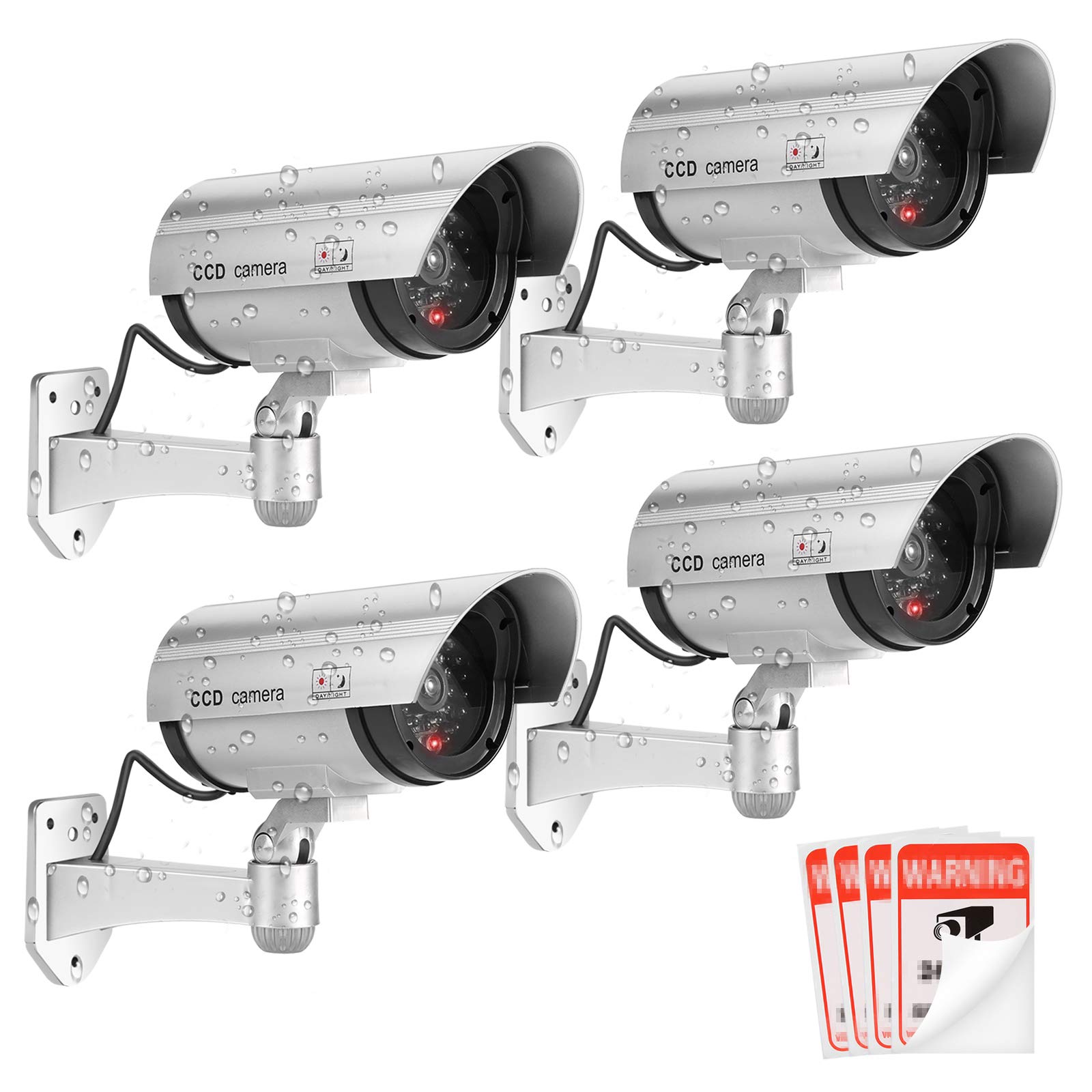 Photo 1 of Fake Camera, FITNATE Dummy Camera CCTV Surveillance System with LED Red Flashing Light with 4 Safety Warning Stickers, Fake Security Camera for Outdoor & Indoor Use (4 Packs, Silver)