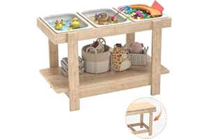 KidsBuddy Sensory Table, Sensory Table for Toddlers 1-3,Kids Activity Desk with 3 Foldable Storage Bins,Play Sand and Water Desks for Indoor Use,Wooden Kids Play Sand Desk for Drawing,Studying,Dining