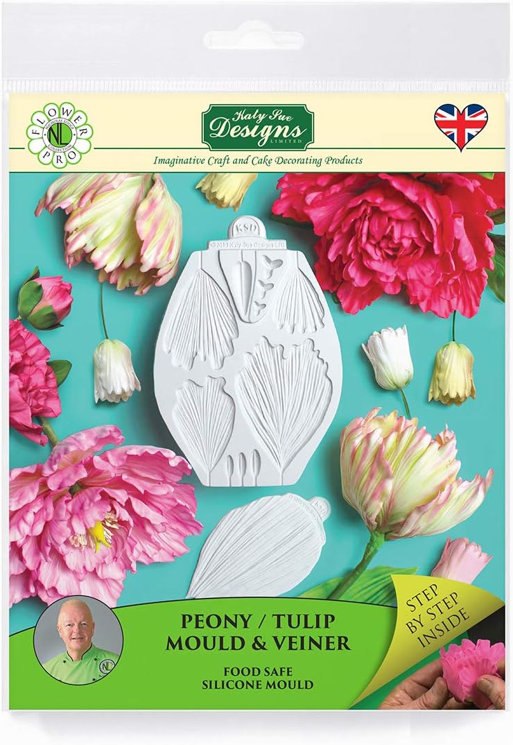 Flower Pro Peony & Tulip Silicone Mould & Veiner Set for Cake Decorating & Clay Crafts by Katy Sue Moulds & Flower Pro Moulds. Makes Peony & Tulip Petals