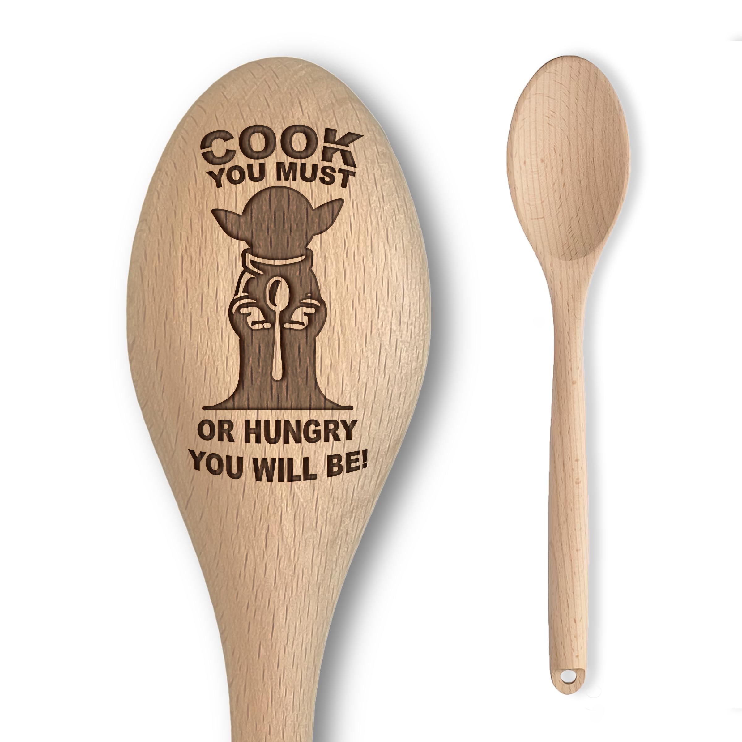 Space Wars Alien Inspired Wooden Spoon – “Cook You Must” Inscription – Funny Parody Cooking Baking Gift for Men & Women - Unofficial Fan Item (Cook You Must)