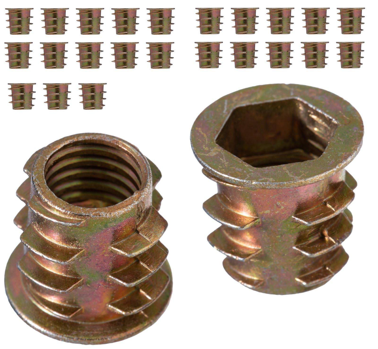 YoiYee M8 x 13mm Wood Insert Hex Socket Nuts - Threaded Flanged Hex Socket Nut Insert for Wood Furniture, DIY Projects - 25 Pack