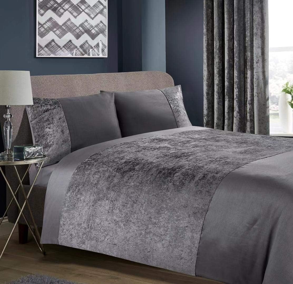 RayyanLinen RAYYAN LINEN Crushed Velvet Duvet Cover Bedding Set with Pillowcases in Charcoal Grey or Grey Silver (Piccadilly Charcoal Grey, SUPER KING)