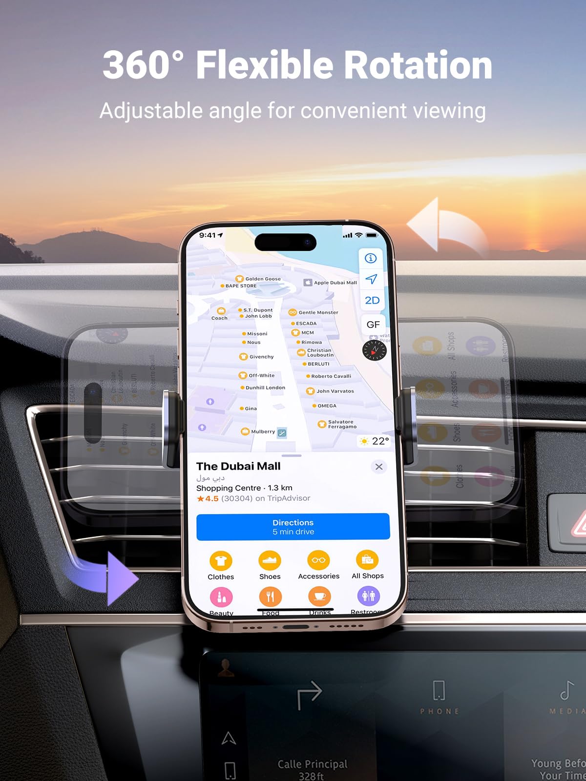 UGREEN Car Vent Phone Mount Air Vent Clip Phone Holder Car Mount Mini Size Compatible with iPhone 17 16 15 14 13 12 Pro Max Mini Plus, iPhone 11 SE XS XR 8 7 6 6S Smartphone