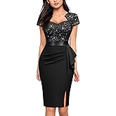 Miusol Women's Elegant Square Neck Glitter Sequin Lace Cocktail Dress