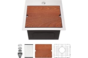 Kichae Drop In Kitchen Sink Bar Sink- 15x15 Drop Kitchen Sink Topmount Stainless Steel Single Bowl Ledge Workstation Bar Prep Sink Handmade Basin