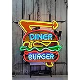Neon Signs Beer Bar Club Diner Burger Glass Neon Signs for Office Hotel Cafe Party Man Cave Neon Light Art Wall Lights 24 X 20 Inches