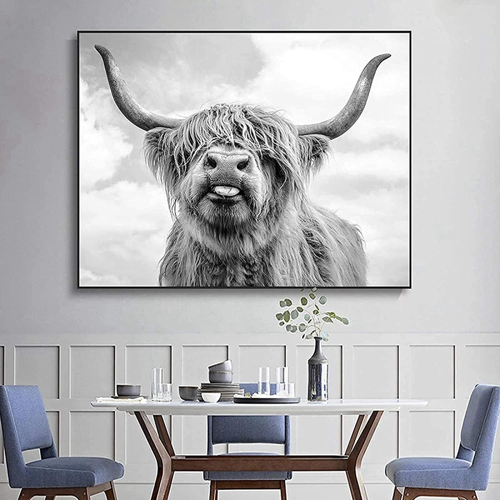 LXTOPN Nordic Highland Cow Canvas Pictures, Wall Print Painting Scottish Highland Cow Prints Wall Pictures, Modern Highland Cow Wall Art Poster Living Room Decoration, No Frame (50 x 70 cm)