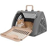 SportPet Designs Foldable Travel Cat Carrier - Front Door Plastic Collapsible Carrier, Gray and Tan, Medium (Pack of 1)