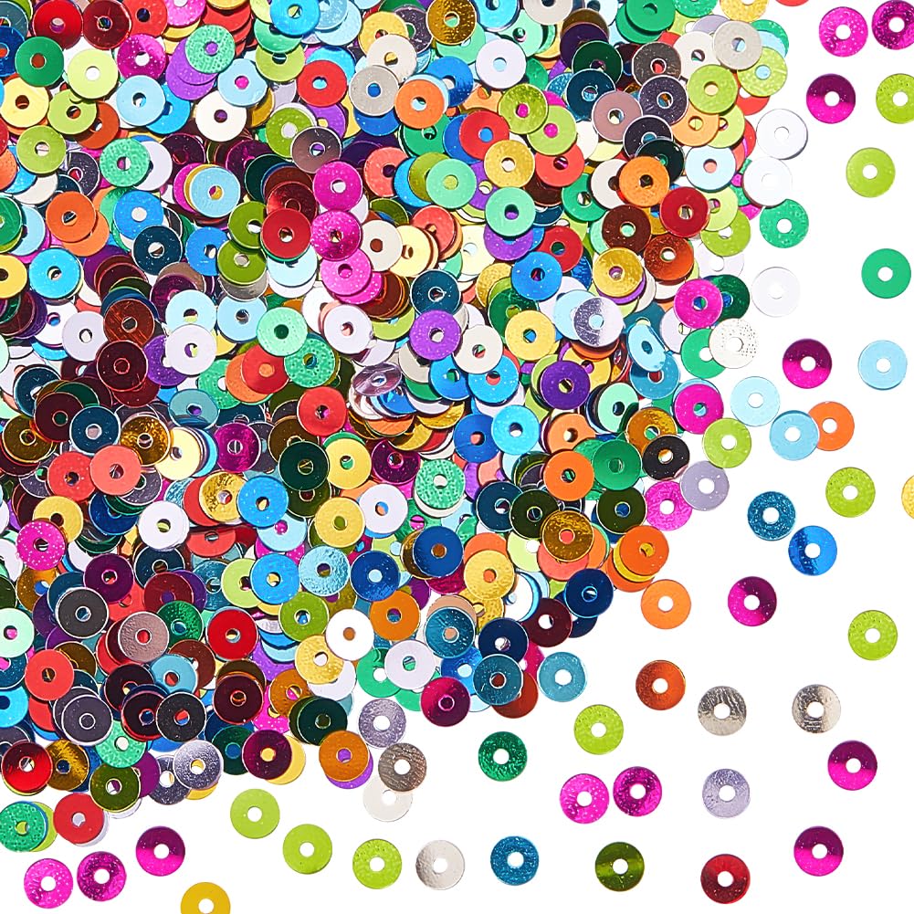 SUNNYCLUE 100 G 8 Bags Craft Sequins Assorted Flat Sequin Paillettes PVC Plastic Small Colorful Paillette with Hole Round Circle Loose Sequin Sewing Ornament for DIY Crafts Dress Sewing Accessories