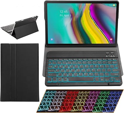 Amazon Samsung Galaxy Tab S5e 19 ケース キーボードバックライト付き 超薄型puレザースリムフォリオスタンドカバー 取り外し可能なワイヤレスbluetoothバックライトキーボードケース Galaxy Tab S5e T7 T725 10 5インチ用 ブラック Amoire Yoga タブレット