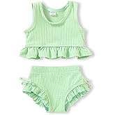HAPPYMA Baby Swimsuit Toddler Girl Bathing Suit Summer Solid Color Bikini Set Beach Two Piece Swim Wear