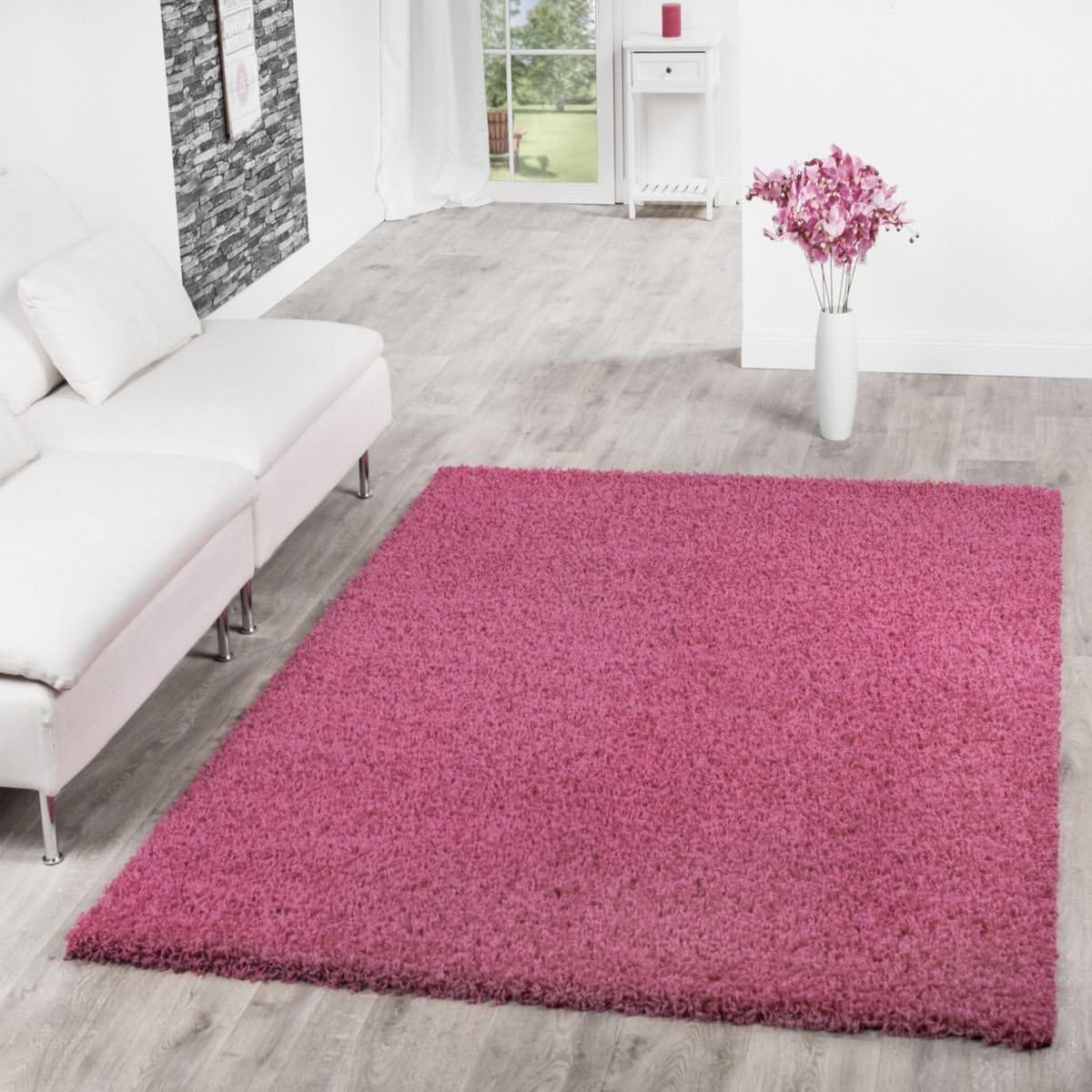 Amazon Com Paco Home Shag Rug High Pile In Solid Pink Fuchsia Area Rugs For Living Room And Bedroom Size 3 3 X 6 7 Home Kitchen