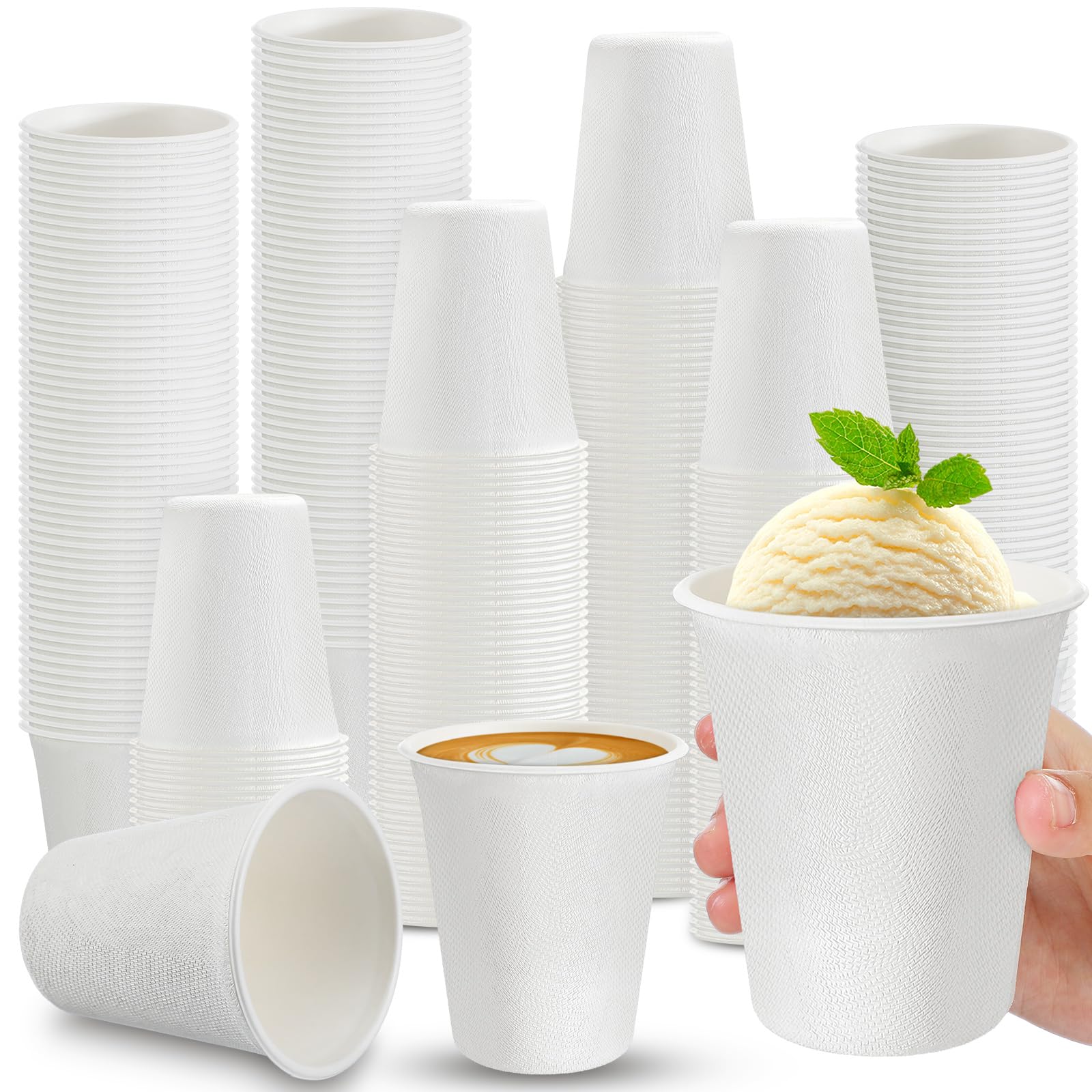 Photo 1 of Jingmore 100 Pack 8 oz Compostable Paper Cups Bulk Bagasse and Bamboo Fibre Biodegradable Eco Friendly Disposable Drinking Coffee Cups for Hot or Cold Party Home Office Picnic Travel Events