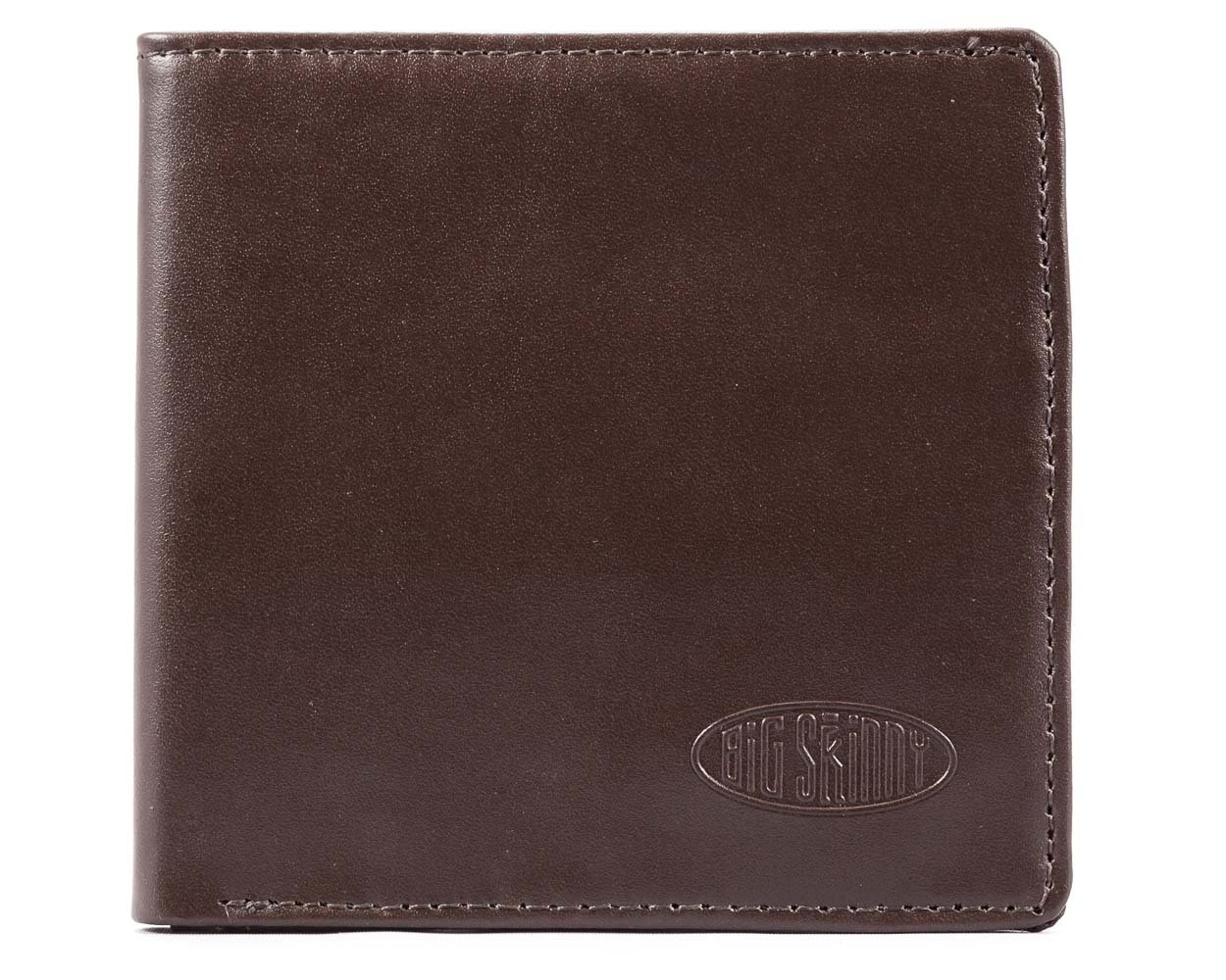 Big Skinny Men's World Leather Bi-Fold Slim Wallet with Zippered Pocket, Holds Up to 35 Cards, Brown