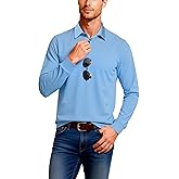 Umturmok Men's Casual Long Sleeve Polo Shirts Performance Side Split Collared Golf Shirts with Sunglass Loop UPF 30+