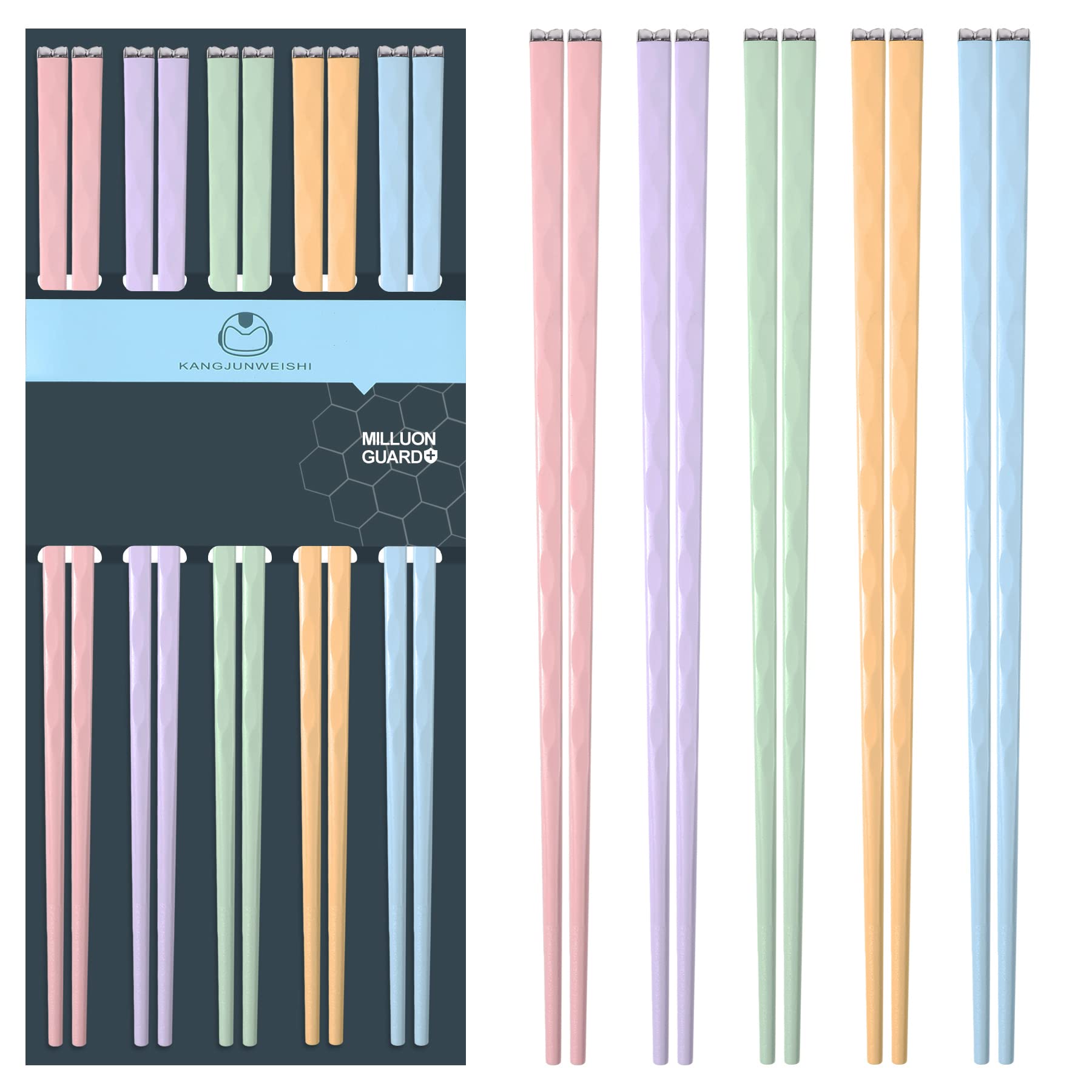 5 Pairs Fiberglass Reusable Chopsticks Dishwasher Safe, Slivek 9.5 in Premium Lightweight Chopsticks Non-slip, Japanese Chinese Korean Chop Sticks Gfit, Muti-color