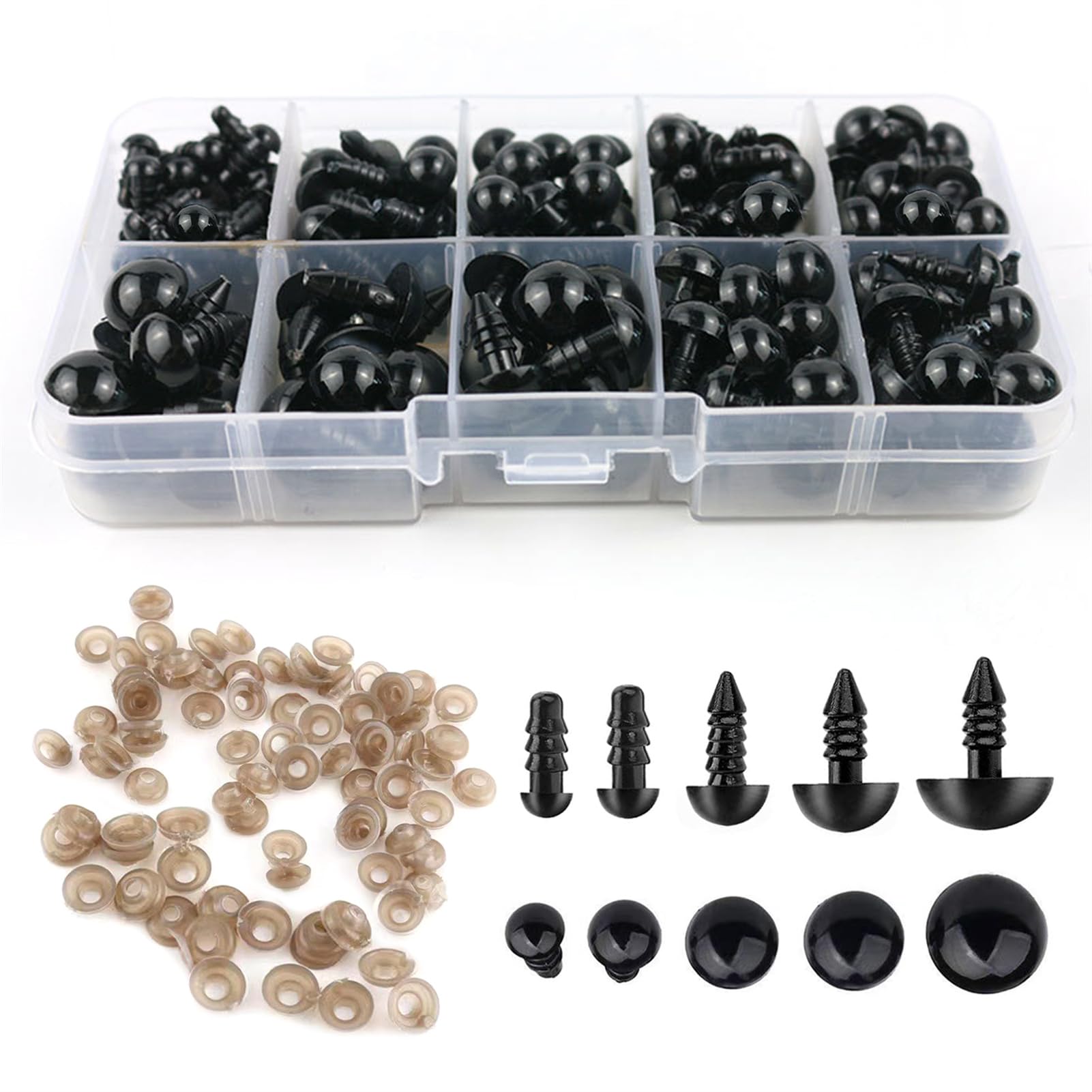 Safety Eyes for Crochet Toys, 400pcs Safety Crochet Craft Eyes 5-12mm Plastic Teddy Bear Toy Doll Eye with Washer for Crafting Toy Making