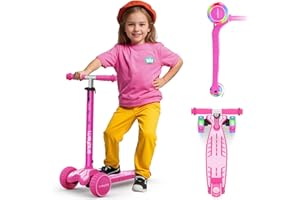 WAYPLUS 3 Wheel Scooter for Kids Ages 3+, 25mm Extra Thick Deck & Light Up Wheels for Kids Ages 3-5, 5-7. 4 Levels Adjustable Heights, Three Wheel Scooter for Kids Ages 8-12, Max Load 180LBS