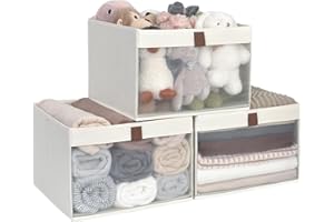 StorageWorks Closet Storage Bins, Extra Large Storage Baskets with Clear Window and Handles, Fabric Organizer for Clothes, Fo