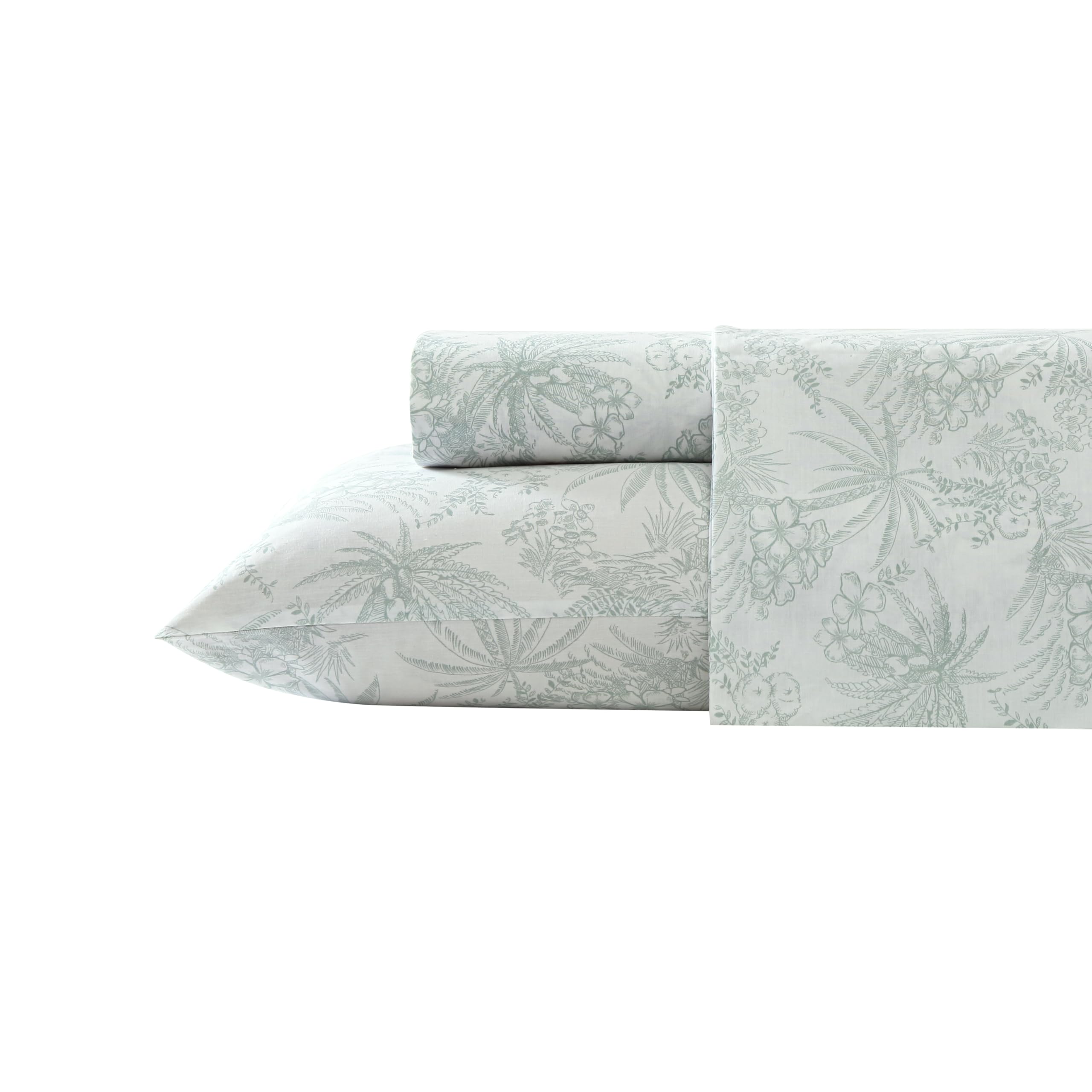 Photo 1 of Tommy Bahama - Queen Size Sheets Set, Crisp & Tailored Cooling Sheets with a Smooth Cotton Percale Lightweight Feel - Bed Sheets with Matching Pillowcases & Fitted Sheet (Pen and Ink Palm Green)
