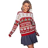 Amegoya Women's Funny Ugly Christmas Knitted Sweaters Crewneck Cute Reindeer Sweater Pullover for Holiday Party