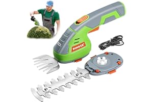 PINOZE Cordless Grass Shear & Hedge Trimmer - 2 in 1 Handheld 7.2V Small Electric Bush Trimmer, 2.0Ah Rechargeable Battery Powered Shrub Trimmers Grass Cutter for Garden, Yard, Lawn Care - Grey/Green