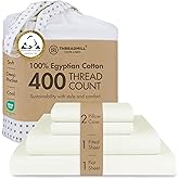 Threadmill Egyptian Cotton Queen Sheet Set | 100% Certified Egyptian Cotton Bed Sheets for Queen Size Bed | Queen Sheet Set with Deep Pocket | Soft Cooling Sateen Bedding Set | Ivory