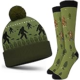 Berlune 2 Pcs Valentine's Day Gifts Big Sasquatch Foot Knit Beanie and Comfortable Socks Winter Knit Hat Gifts for Men Women