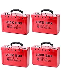 QWORK Lockout Tagout Group Lock Box - 4 Pack Steel