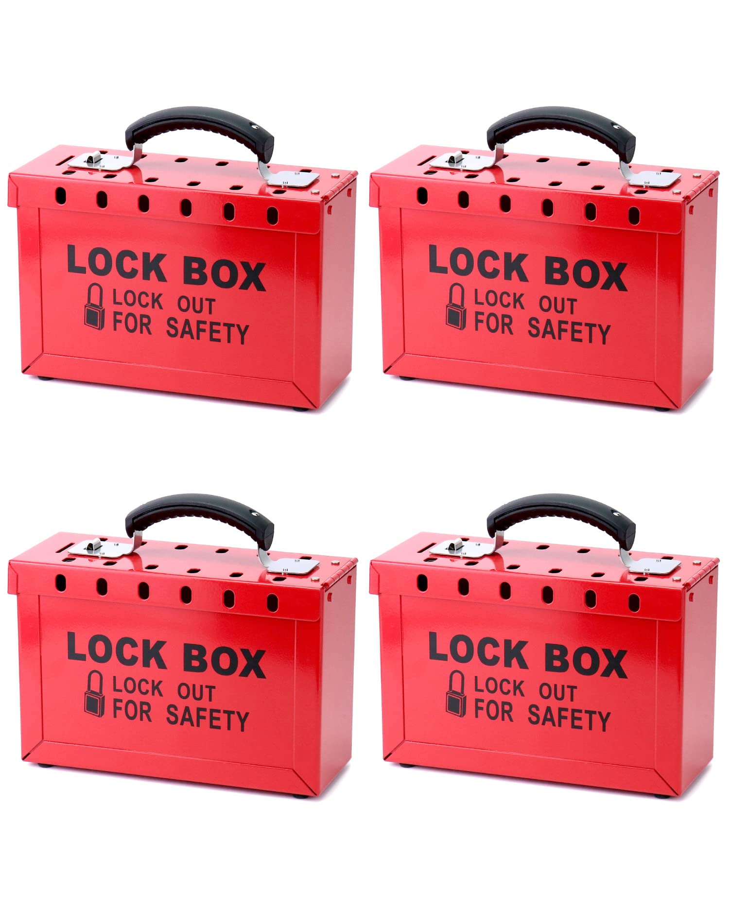QWORK Lockout Tagout Group Lock Box - 4 Pack Steel