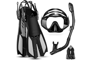 Odoland Kids Snorkeling Packages Mask Fins Set, Anti-Fog and Anti-Leak Dry Top Diving Mask with Adjustable Swim Fins for Boys